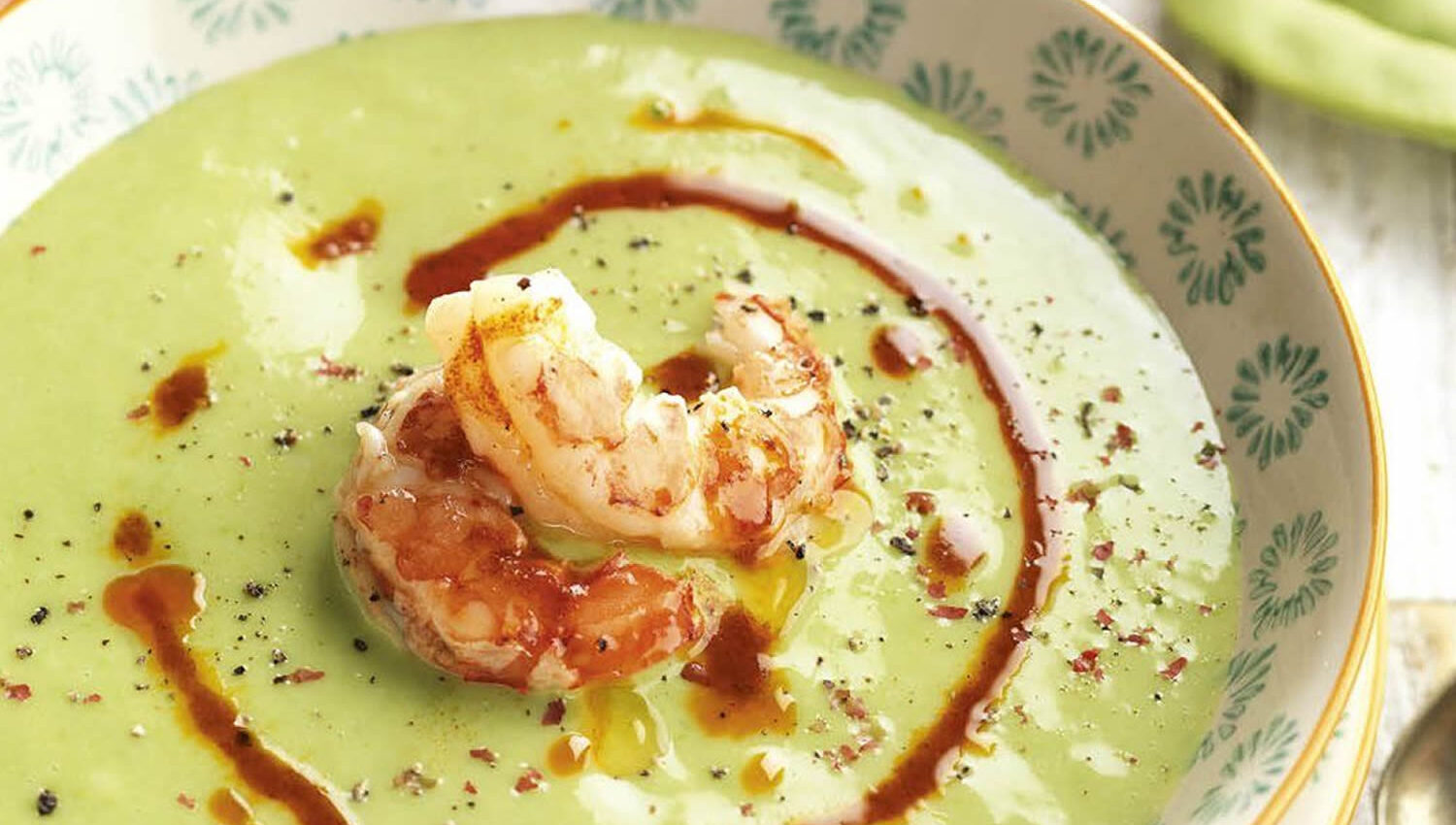 Crema judías verdes y gambas